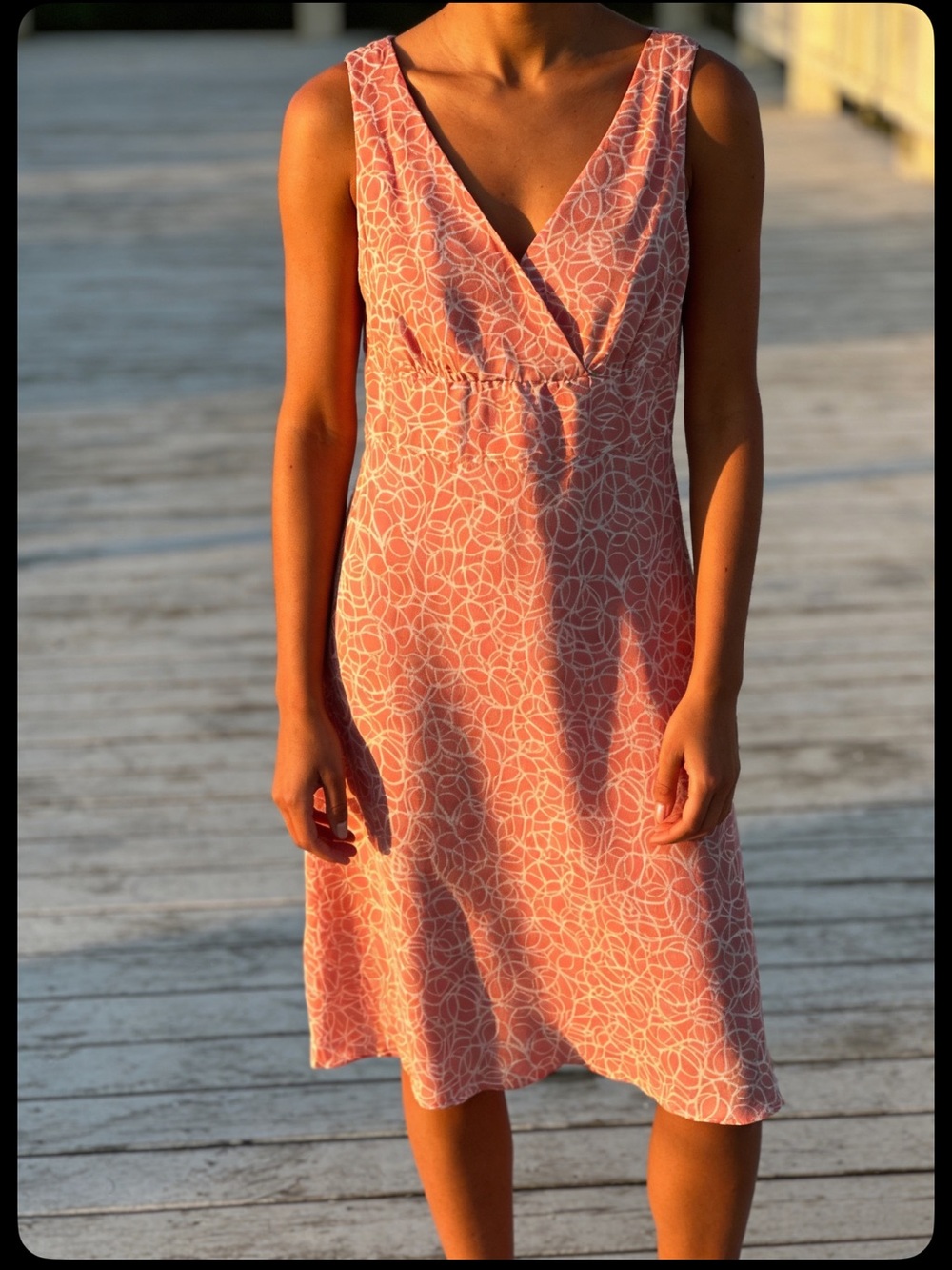 Sleeveless Pink Printed V-Neck Women's Dress